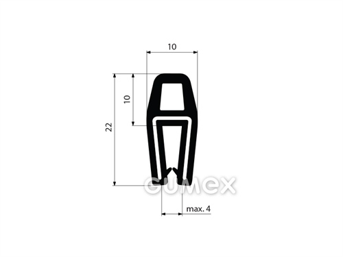 Silikonprofil U-PIRELI mit Metallverstärkung mit oberer Dichtung 3792, 50°ShA, -60°C/+200°C, schwarz, 